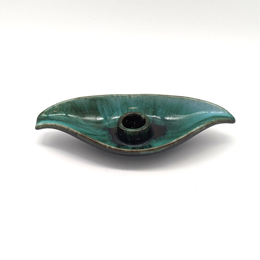 Blue Mountain Pottery Leaf Candle Holder Drip Glaze Redware Vintage